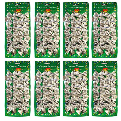 96 Mini Schleifen silber Weihnachten Weihnachtsschleifen Schleife Christbaum 5cm - zum Schließen ins Bild klicken